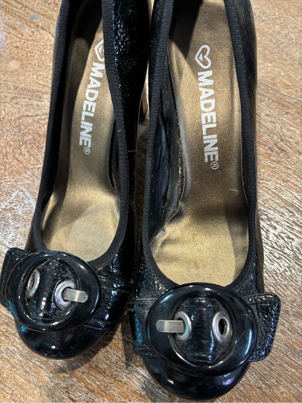 Vintage Madeline Black patent leather heels with Round Buckle